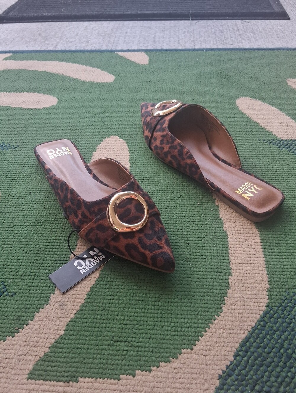 Madden NYC Leopard-Print Pointed Toe Mule with Gold Ring